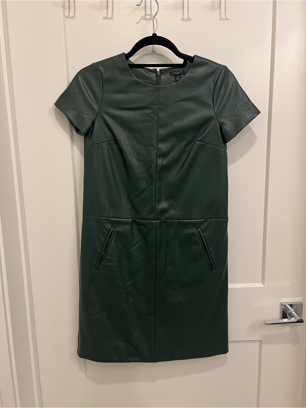 Ann Taylor Dark Green Faux Leather Mini Dress